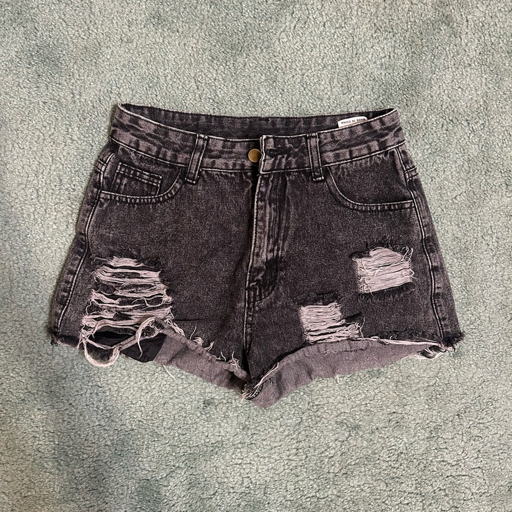 Shein Black Distressed Denim Shorts